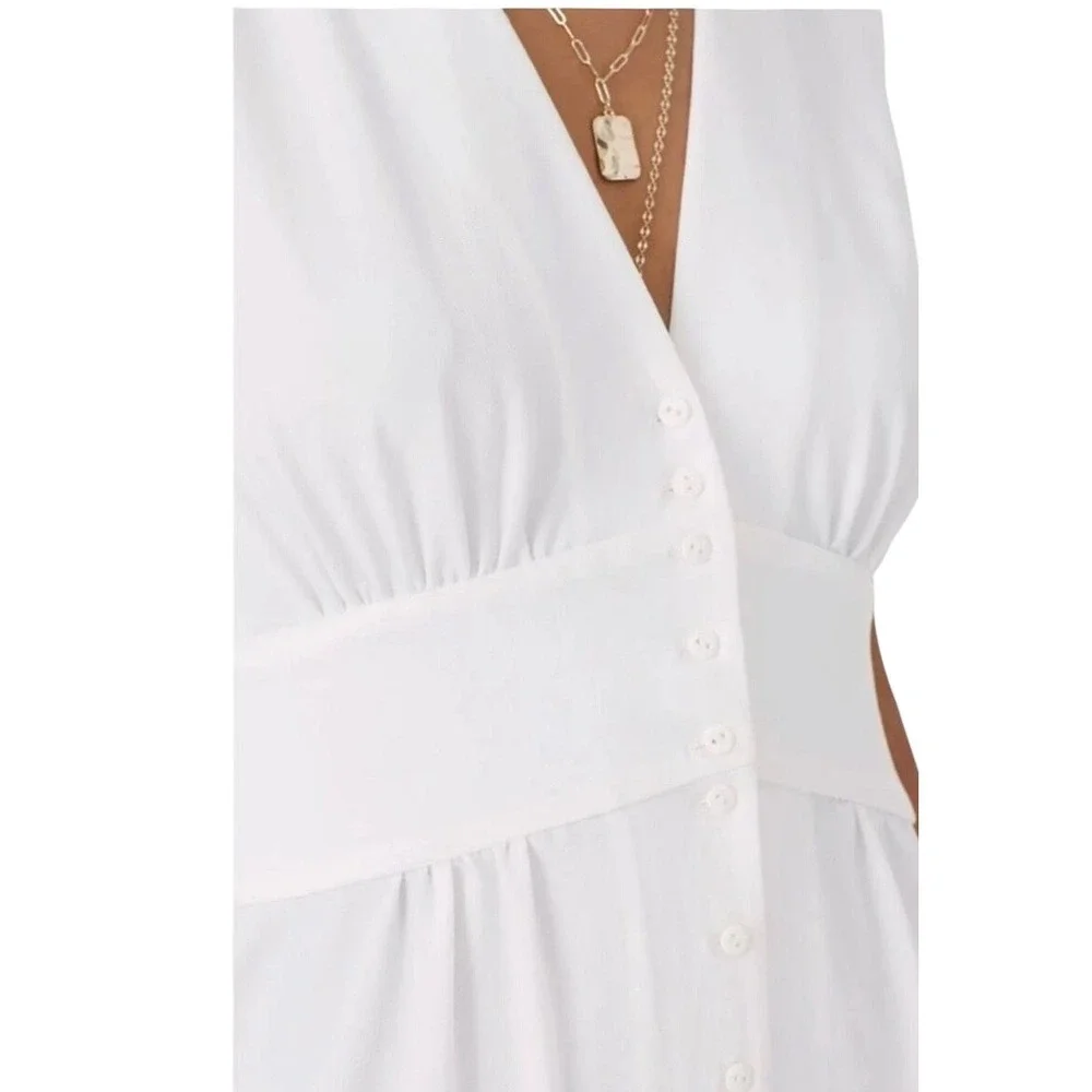 ba&sh‎ Lady Dress Women XS Off-White Sleeveless Button Front Midi Parisian Chic